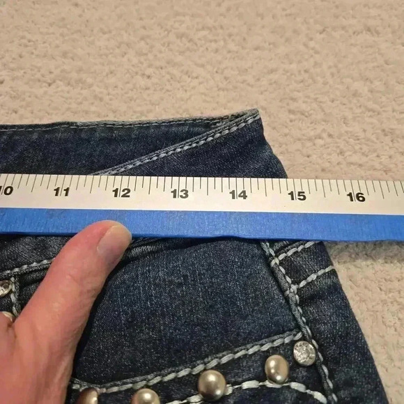 Earl Cropped Cuffed Straight leg Jeans Stud Rhinestone Embellished Women's 4 - Picture 9 of 13